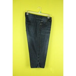 Lane Bryant Sz 18 Womens Dark Blue Denim Jean Capri High Rise Cotton Blend EUC